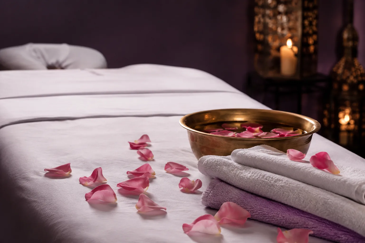 Seans öncesi hazırlanmış masaj masası — Lila Spa, Esenyurt misafirlerine hizmet veren salon